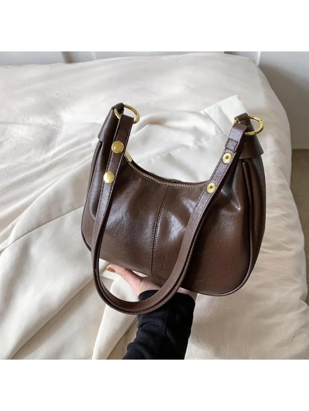 Cute Retro Small Hobo Purse, Soft Vegan Leather Crescent Shoulder Bag, Roomy